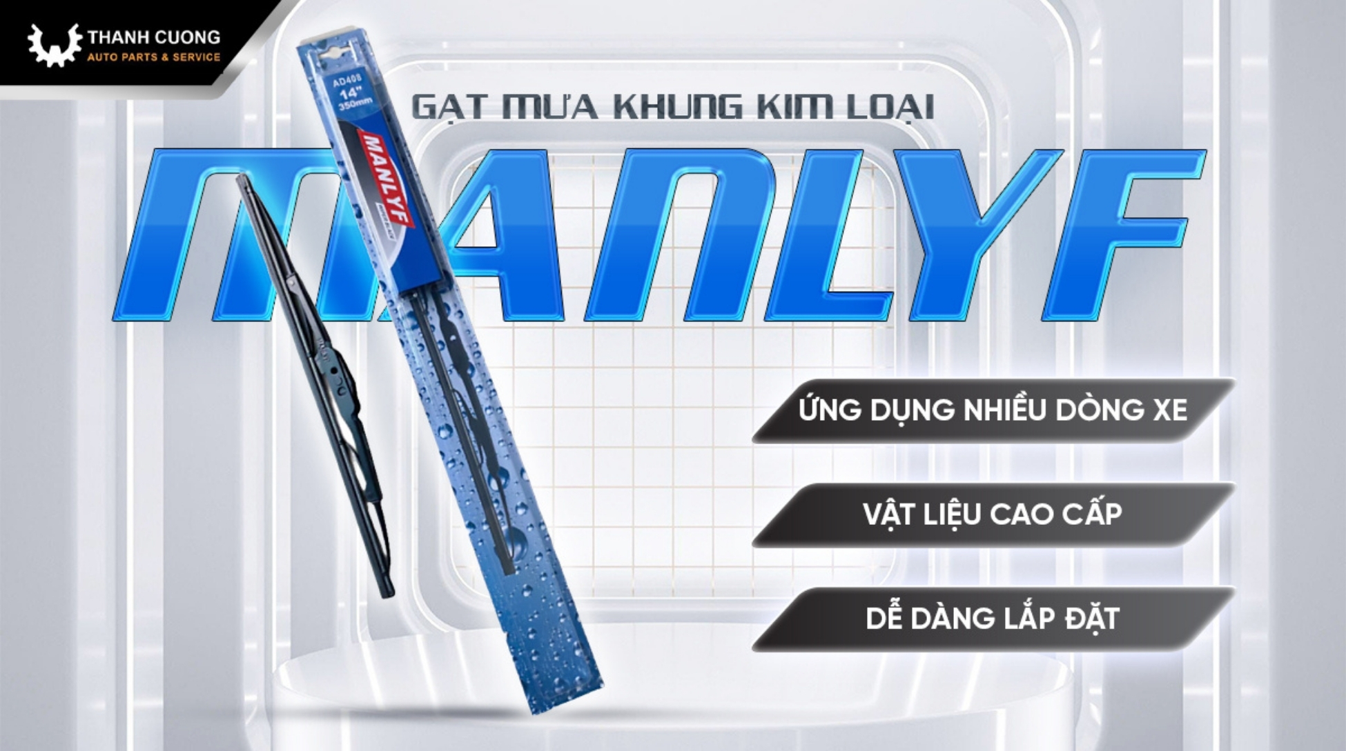 Gạt mưa MANLYF – Khung kim loại chắc chắn, gạt siêu sạch, siêu bền