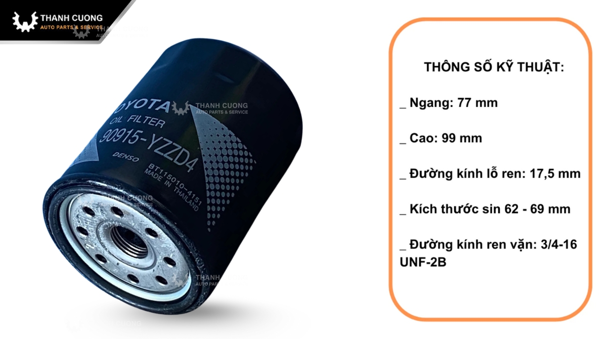 Lọc nhớt Toyota Innova với mã lọc 90915-YZZD4